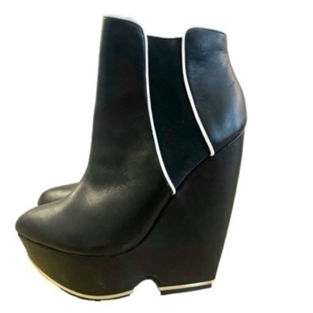 L.A.M.B. Black and White Wedge Boots